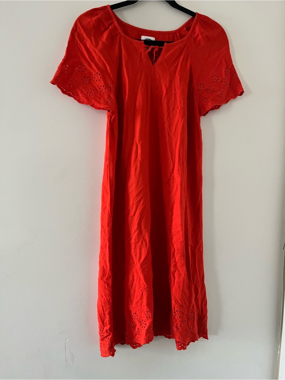 Old Navy Rust Orange Linen Blend Eyelet Midi Dress Small Cottagecore Coastal